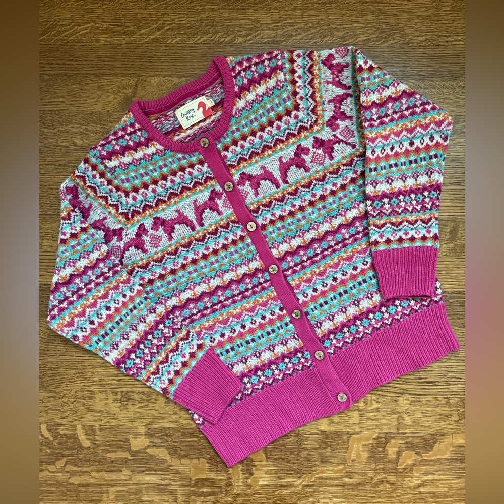 EDINBURGH WOOLEN MILL Fair Isle Cardigan Sweater Scottie Dog Lover Cottagecore S